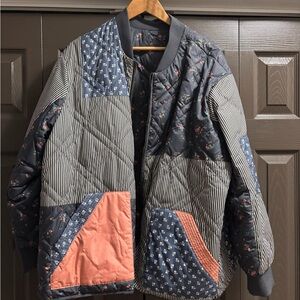 Reversible Floral and Striped Patchwork Jacket
